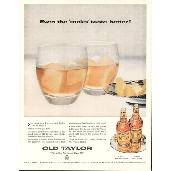 1956 Old Taylor Kentucky Bourbon Whiskey Vintage Print Ad Rock Lemons Bar Art - Picture 1 of 1